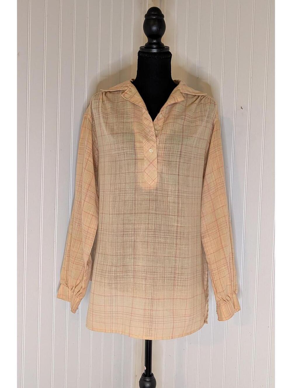 Vintage The Villager Peach Plaid Long Sleeve Shirt